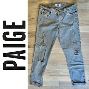 PAIGE “James Crop” Gray Distressed Stretchy Skinny Jeans